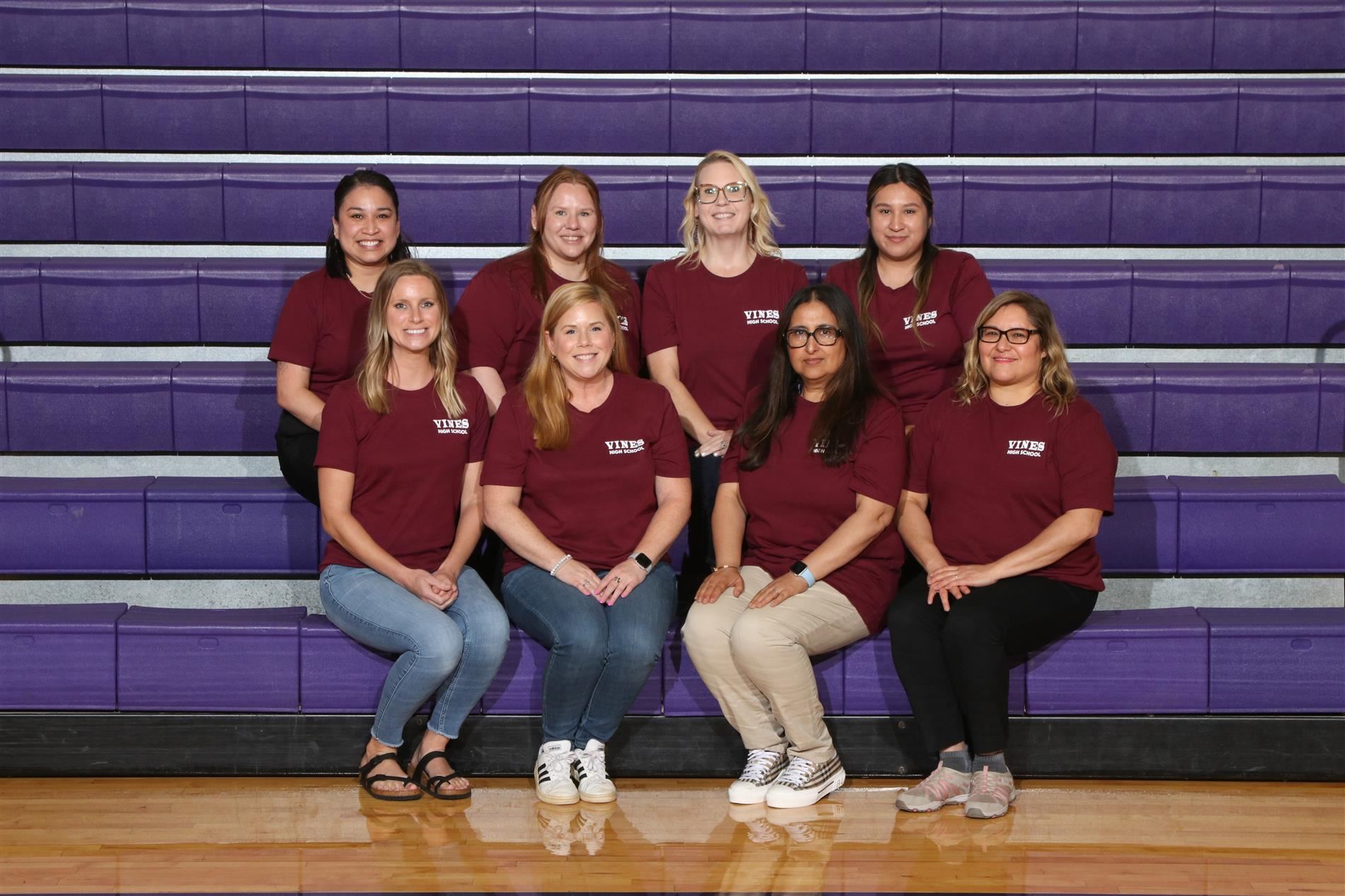 Group photo of the counseling department including the registrar, school social worker, academic specialist, and counselors